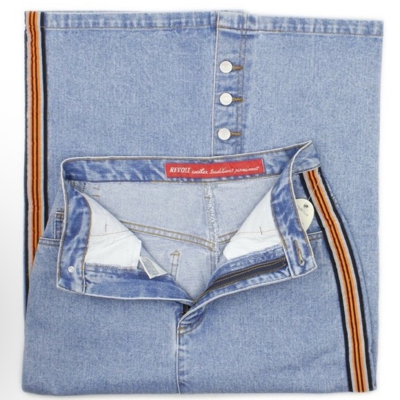 Vintage Deadstock Revolt High-Rise Midi Length Denim Skirt With Button Back - Picture 3 of 16